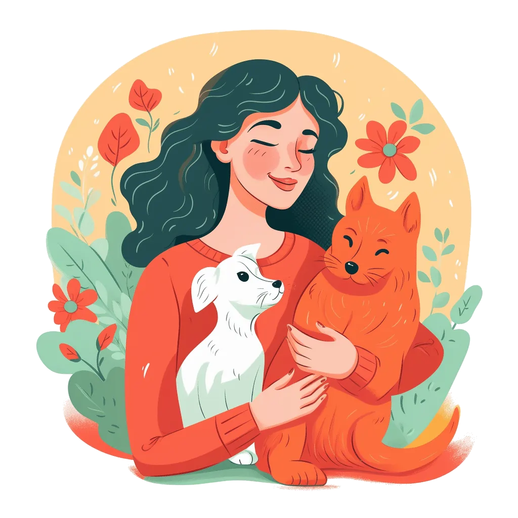 happy woman holding pets in her arms